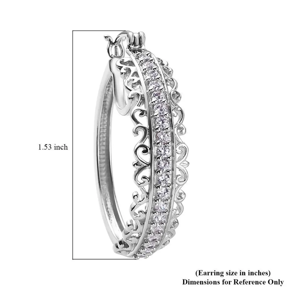 Simulated Diamond Inside Out Hoop Earrings in Platinum Bond 2.40 ctw - Picture 4 of 4